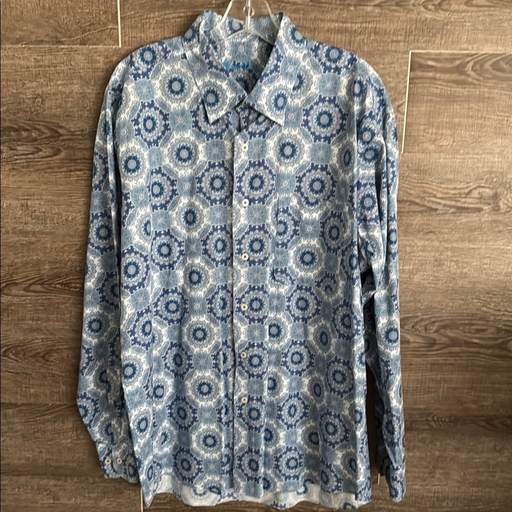 Alan Flusser Blue Casual Button Down Shirt EUC